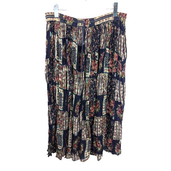 Vintage Cotton Express Maxi Skirt Floral Multi Broom Stick Wrinkled Blue  OS - Picture 1 of 7